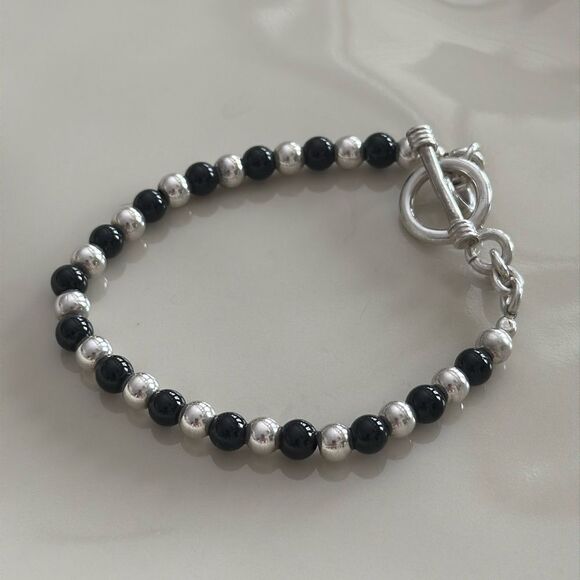 Sterling silver/onyx beaded bracelet - Picture 1 of 5